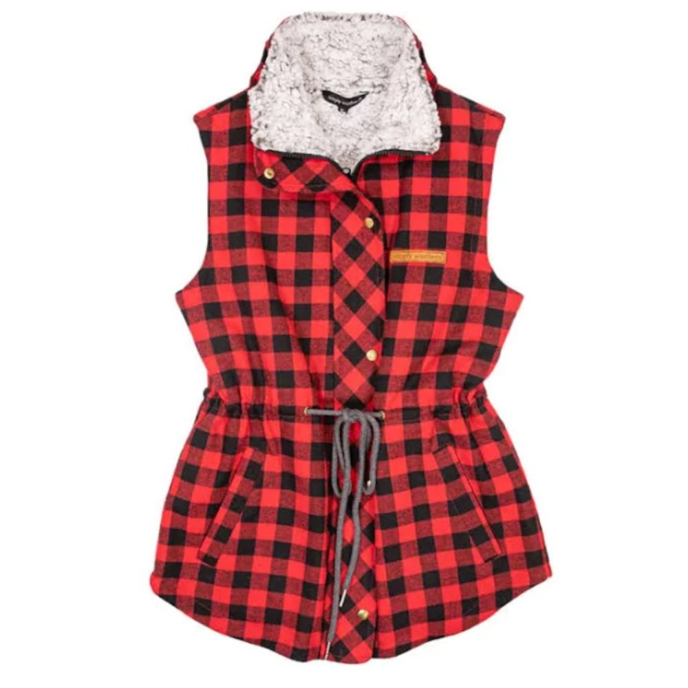 NWT Simply Southern Sherpa Lined Buffalo Check Vest